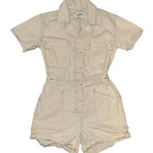 Pistola Tan and cream Utility romper with pockets